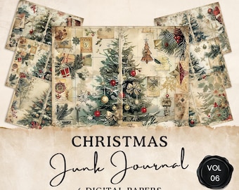 Vintage Christmas Junk Journal Pages | 6 Seasonal Digital Pages | Xmas Collage Sheet | Printable Ephemera | Paper Craft | 11 x 8.5 | JJ010