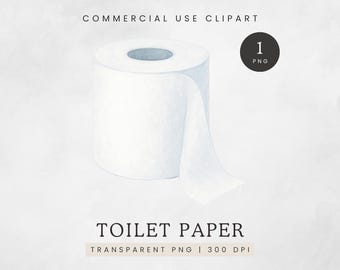 Toilet Paper Clipart, Watercolor Toilet Paper Roll Clip Art, Single Toilet Paper Graphic, Bathroom Images, Potty Training PNG