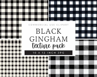 Black Gingham Pattern Digital Paper, Plaid Background Texture, Gingham Seamless Pattern, Neutral Gingham Coquette Style Background