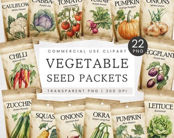 Paquete de semillas PNG, Clipart de paquete de semillas de hortalizas, Clip Art de Scrapbooking Vintage, Gráficos de jardinería retro, Efímera de jardín estilo Cottagecore