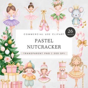 Cascanueces navideño rosa, bailarina navideña, ballet navideño en acuarela