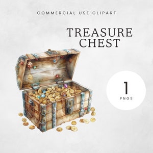 Clipart de baú de tesouro | Aquarela Pirata PNG | Fabricação de cartões | Clipart para impressão | Suprimentos para artesanato | Uso comercial