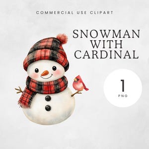 Bonhomme de neige avec le cardinal PNG, mignon bonhomme de neige avec des cliparts oiseau rouge, bonhomme de neige de Noël, bonhomme de neige à carreaux rouge et noir, clipart Noël hiver