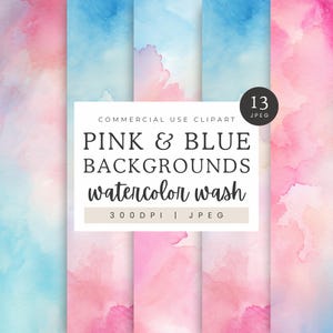 Fondo con textura de acuarela en tonos rosa pastel y azul, fondo para invitación con lavado de acuarela para revelar el género, papel digital rosa y azul.