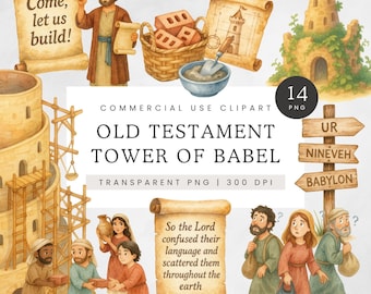Tower of Babel Clipart, Old Testament Bible Character Clip Art, Biblical Characters PNG, Sunday School Craft Graphics, Genesis Images