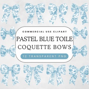 Pastell Blau Toile Schleife Clipart | Helle Pastell Französische Toile De Juoy | Kokette Bögen PNG | Baby-Dusche-Bänder | Kommerzielle Clip Art