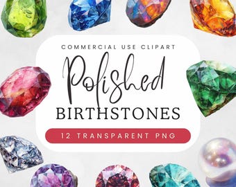 Birthstone Clipart | Watercolor Polished Birth Stone | Gemstone Crystals | Birthday Month | Junk Journal and Planners | Polished Geode
