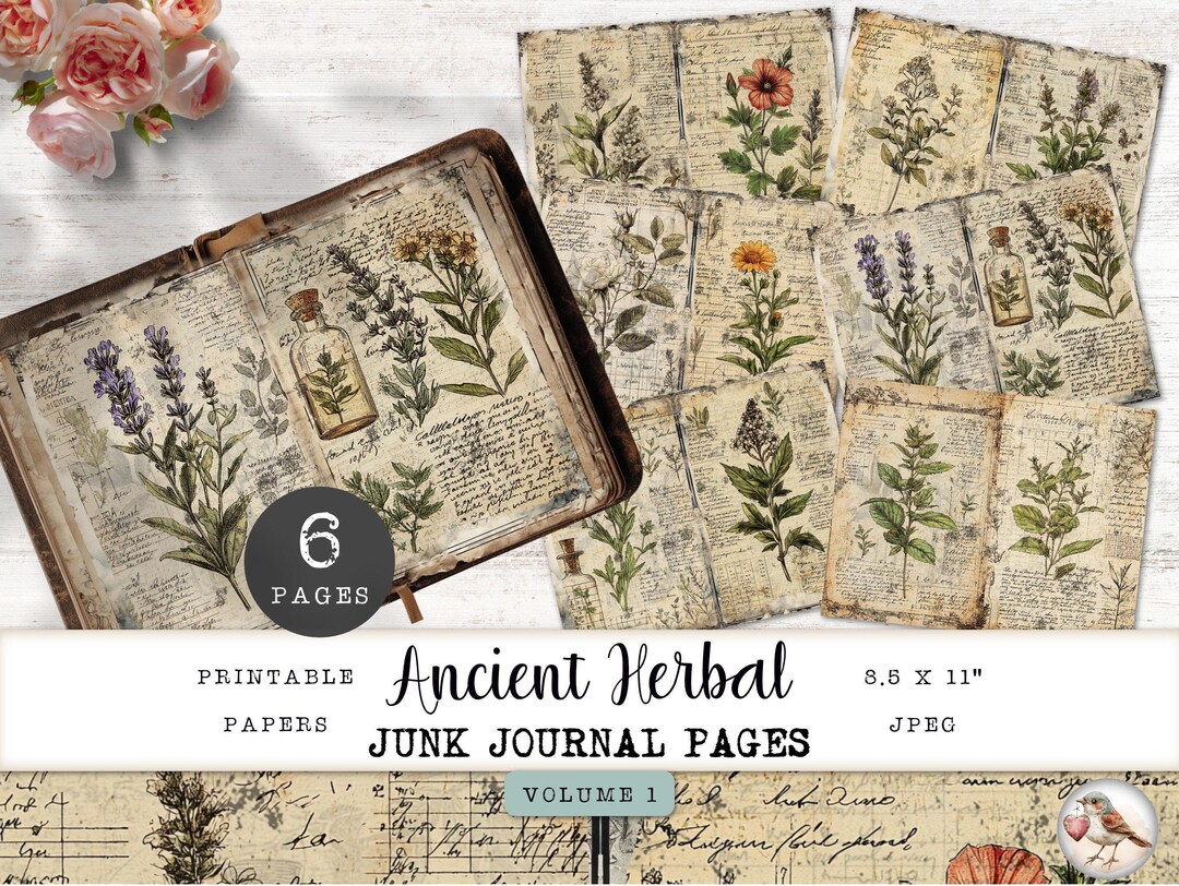 Apothecary Junk Journal Pages, 6 Botanical Herbs Vintage Digital ...