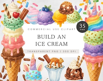Build an Ice Cream Clipart, Ice Cream Birthday, Customisable Ice Cream Cone, Ice Cream Scoops for Kids Activity, Build Your Own Ice Cream