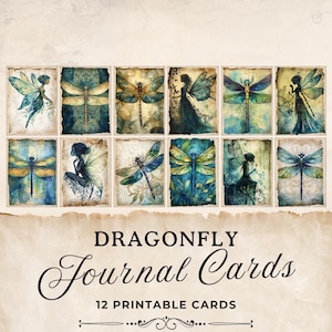 Dragonfly Junk Journal Printables Cards | Vintage Digital Scrapbooking Collage | Ephemera Journaling Shabby Chic Digi Kit | JJ001