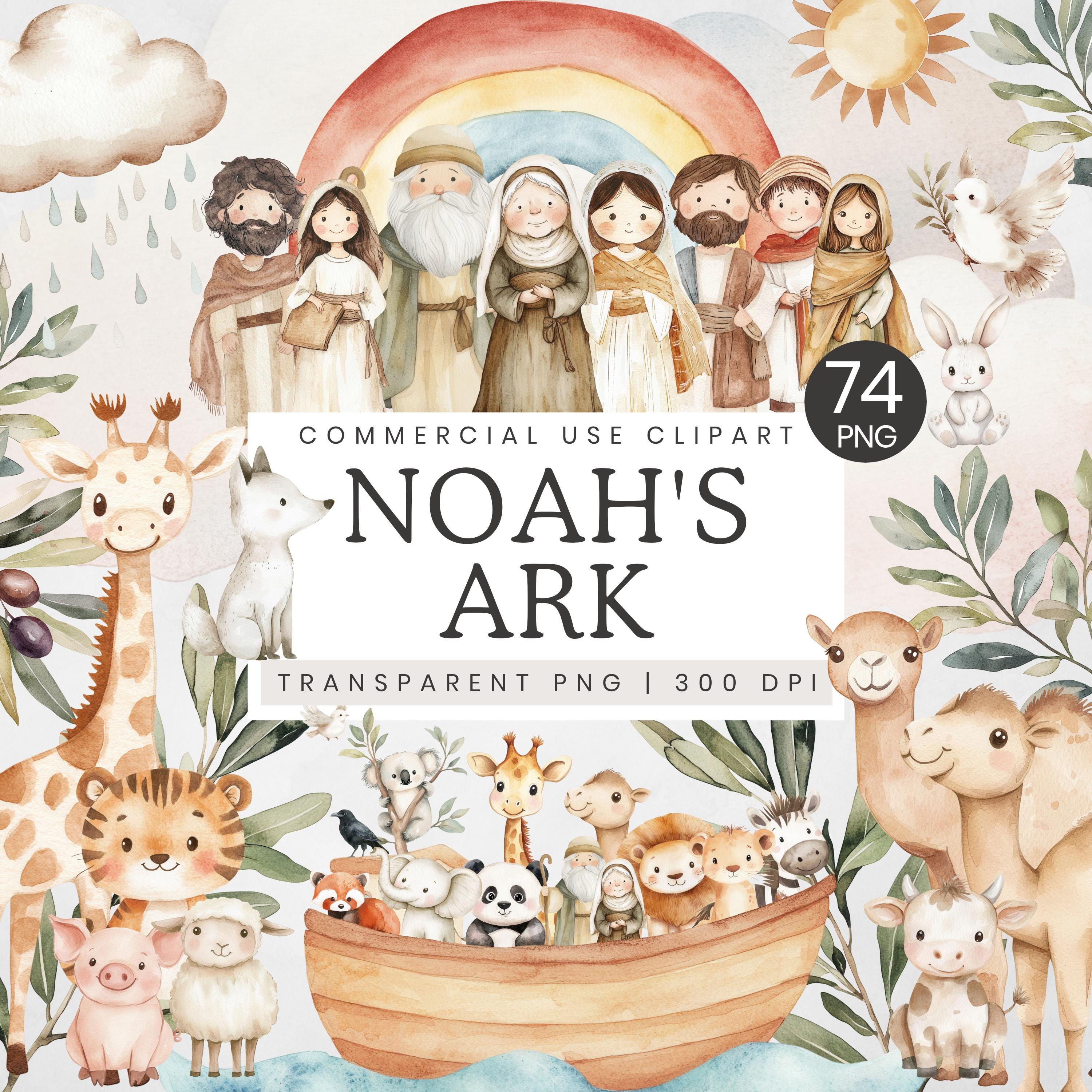 Noah's Ark Clip Art Bundle, Watercolor Biblical Animal Nursery Art ...