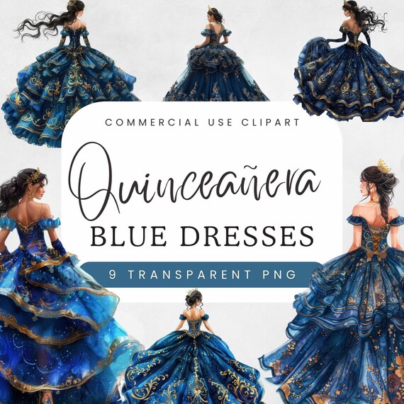 Sapphire Blue Quinceaera Dress Clipart | Royal Blue Princess Gown Clipart  | Formal Fashion | Birthday Party Elegant Eveningwear - Etsy