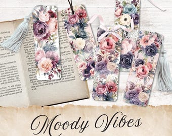 Printable Bookmarks for Grandma, Moody Floral Print Bookmarks, Print at Home, Cute Book Lover Gifts, Print and Cut, Gift for Mom