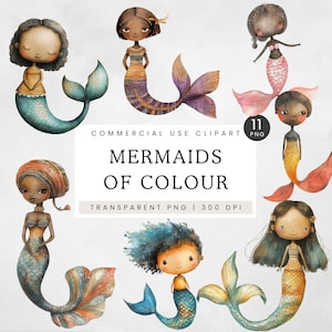 Black Girl Mermaid PNG, Baby Shower Birthday Party Clipart, Under the Sea Theme, Cute Little Mermaid Clip Art, Melanin Girls, Kids, Magical