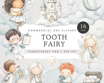 Tooth Fairy Clipart, Tooth Fairy Clip Art, Watercolor Fairy PNG, Fairy Clipart for Kids, Magical Nursery Wall Art, Tooth Fairy Letter Images