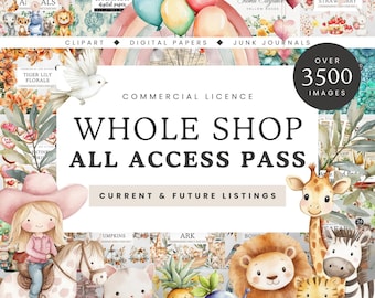 Clipart All Access Pass, Whole Shop Bundle, Mega Clip Art Bundle, Unlimited Lifetime Commercial Use, Digital Paper Entire Store Bundle