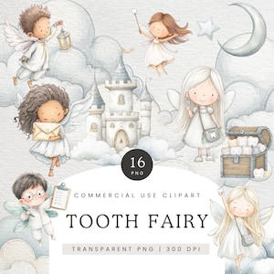 Clipart fée des dents, clipart fée des dents, fée aquarelle PNG, Clipart fée pour les enfants, art mural magique pour chambre d'enfant, Images lettre fée des dents