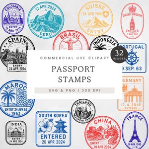 Imágenes prediseñadas de sellos de pasaporte, sellos de pasaporte PNG, paquete SVG de sellos de ciudades de viaje, no editables, imágenes prediseñadas de destinos de países, viajes por el mundo