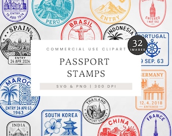 Passport Stamp Clipart, Passport Stamps PNG, Travel City Stamps SVG Bundle, Not Editable, Country Destination Clip Art Images, World Travel
