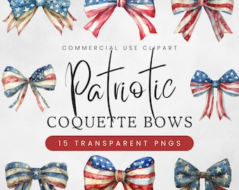 Patriotic Coquette Bows Clipart | Fourth Of July PNG | 4th Of July | Red, White and Blue | USA