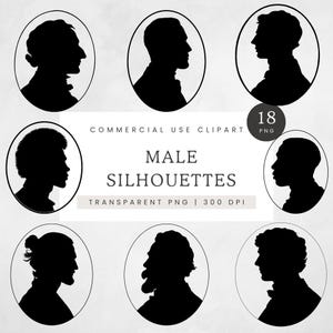 Silueta masculina, imágenes prediseñadas de hombres estilo cameo, hombre de perfil en marco ovalado PNG, gráficos de retrato vintage, imágenes masculinas modernas