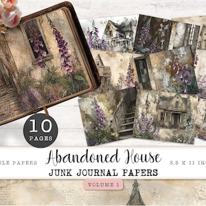Papeles digitales para diario basura de casas abandonadas, 10 páginas victorianas oscuras y espeluznantes para imprimir, hoja de collage gótico, manualidades de papel de 11 x 8,5 JJPAH