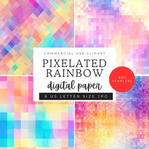 Pixelated Pastel Rainbow Background JPEG Pack | Digital Paper 8.5 x 11 Inch US Letter Size | Scrapbooking Junk Journal Social Media