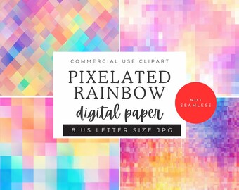 Pixelated Pastel Rainbow Background JPEG Pack | Digital Paper 8.5 x 11 Inch US Letter Size | Scrapbooking Junk Journal Social Media
