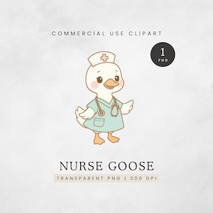 Silly Goose infirmière PNG, clipart drôle d'étudiante en soins infirmiers, infirmière des cliparts vie, graphique mignon d'oie, infirmière oie portant des gommages Illustration