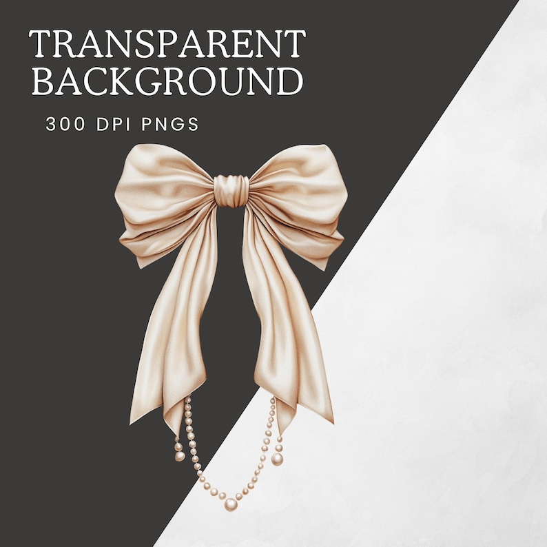 Bows and Pearls PNG, Neutral Coquette Bow with Pearls Clipart, Champagne Ribbon with Pearl Necklace Clip Art, Girly Coquette Aesthetics image 4