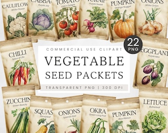Seed Packet PNG, Vegetable Seed Packet Clipart, Vintage Scrapbooking Clip Art, Retro Gardening Graphics, Cottagecore Garden Ephemera