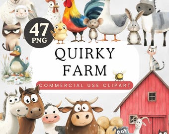 Animais de fazenda peculiares | Animais de fazenda engraçados PNG | Vaca, ovelha, cabra, porco, galinha, gato, cachorro, gansos para sublimação | Gráficos engraçados