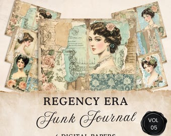 Pagine di diario di scarto dell'era Regency, 6 fogli digitali stampabili di Jane Austen, foglio di collage floreale, effimere, carta artigianale, 11 x 8,5, JJ024