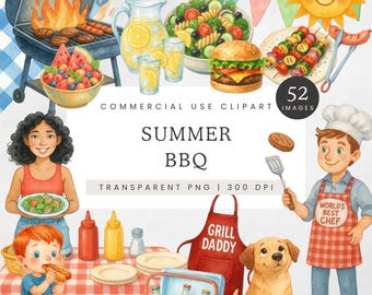 BBQ Baby Clipart, Bbq Baby Shower Clip Art, Summer BBQ Watercolor PNG, Backyard Barbecue Images, Grill & Chill Graphics, Summer Party Invite