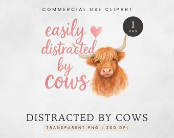 Imágenes prediseñadas de "Se distrae fácilmente con las vacas", vaca de las tierras altas PNG, imágenes prediseñadas de frase de granja, imagen de animal de dibujos animados tonto, uso comercial