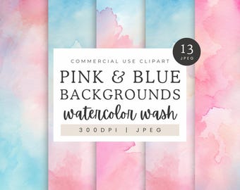 Pastel Pink & Blue Watercolor Texture Background, Gender Reveal Watercolor Wash Invitation Background, Pink and Blue Digital Paper