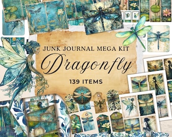 Dragonfly Junk Journal Kit | Art Journal Paper Pages Folio Ephemera Printable Kit | Shabby Chic Digi Kit | Collage Sheet | 11 X 8.5 | JJ001