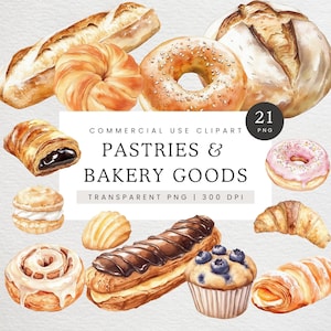 Clipart di pasticceria, Clip art di prodotti da forno, PNG di croissant, Grafica di pasticceria danese, Clipart di dessert, Immagini di dessert di pasticceria