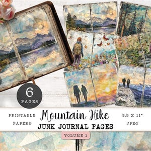 Wandern Junk Journal Seiten, 6 Bergwanderung druckbare digitale Papiere, Vintage Natur Collage Sheet, Papierhandwerk 11 x 8,5 JJPH