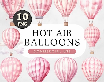Globo aerostático rosa/acuarela PNG, decoración para baby shower, arte infantil, licencia comercial, arte mural bonito, invitaciones y decoración