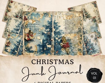Vintage Christmas Junk Journal Pages | 6 Seasonal Digital Pages | Xmas Collage Sheet | Printable Ephemera | Paper Craft | 11 x 8.5 | JJ010