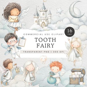 Clipart fée des dents, clipart fée des dents, fée aquarelle PNG, Clipart fée pour les enfants, art mural magique pour chambre d'enfant, Images lettre fée des dents