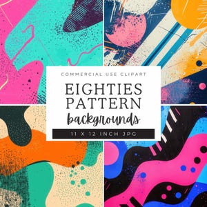 Retro 80s Digital Paper Pack, Neon Eighties Background Textures, Retro Pop Vibes Patterns, 1980s Nostalgia Birthday Invitation Backgrounds
