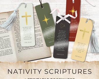 Marcador imprimible de la Natividad, marcapáginas con fragmentos de las Escrituras, idea de regalo para maestros de escuela dominical, marcapáginas religioso imprimible