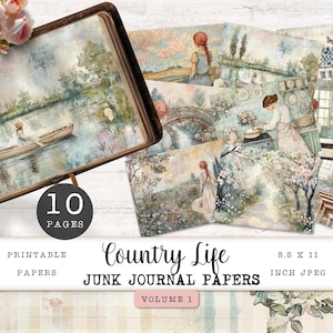 Páginas de diario basura de chica de campo, 10 papeles digitales imprimibles de mujeres jóvenes extravagantes, hoja de collage floral dulce, manualidad de papel de 11 x 8,5 JJPan