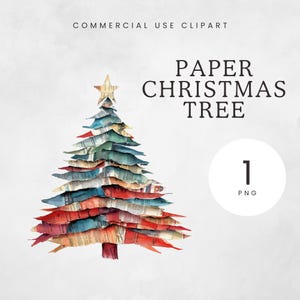 Clipart di albero di Natale stravagante, albero di Natale in carta artigianale, albero di carta strappata, artigianato natalizio, illustrazioni per la creazione di biglietti, Natale colorato