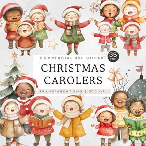 Clipart Weihnachten Sternsinger PNG, Aquarell Kinder singen Clip Art, festliche Sänger Weihnachten Designs, Kartenherstellung, Scrapbooking, Winter