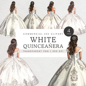 Witte en zilveren quinceañera-jurk clipart, Royal Princess Gown Clip Art, Mis Quince Anos wit en zilver thema, 15e verjaardagsfeestje, quinceañera png PNGEgg