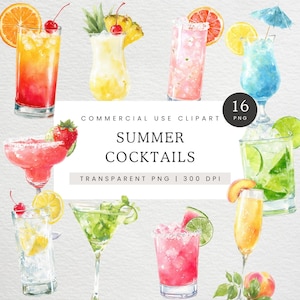 Aquarelle cocktail des cliparts, Clip Art de la carte des boissons, mariage boissons PNG, cocktails des fêtes, menu du bar mariage d'été, alcool PNG