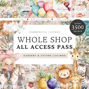 Clipart All Access Pass, hele winkelbundel, mega-clipartbundel, onbeperkt commercieel gebruik, digitaal papier, hele winkelbundel